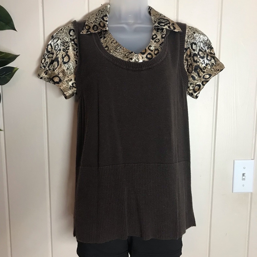 Ladies AGB Brown & Cheetah Animal Print Blouse 
Size Large 10 - 12
55% Ramie 45…